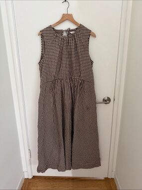 Sleeveless Brown Gingham Midi Dress
